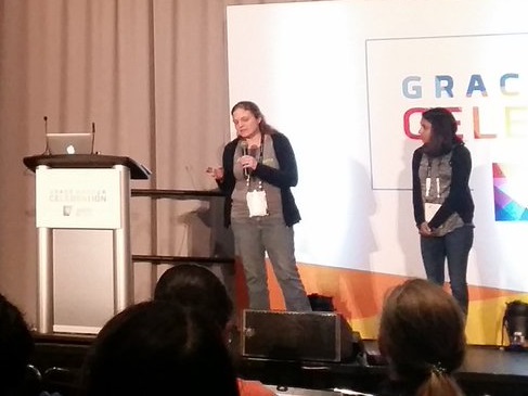 Jenn speaking at Grace Hopper Celebration